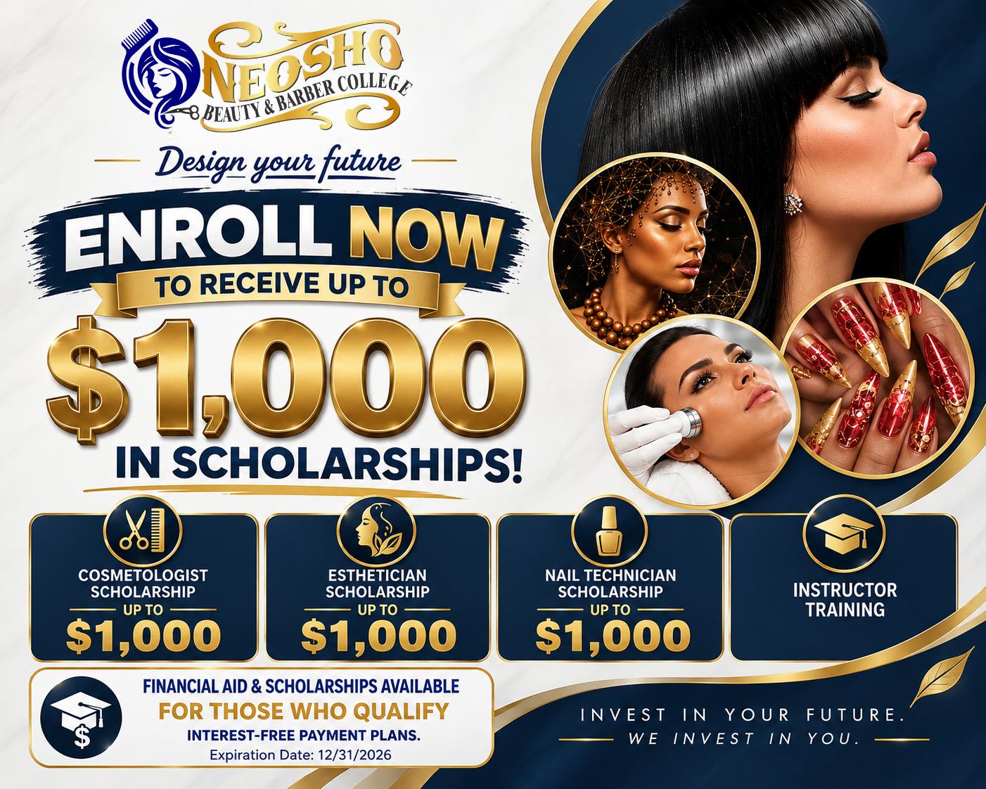 <h2 style="text-align: center;">GET UP TO $1,000 IN SCHOLARSHIPS!<br />
<span style="color: #a60808;"><em>Financial Aid Available for Those Who Qualify</em></span></h2>
